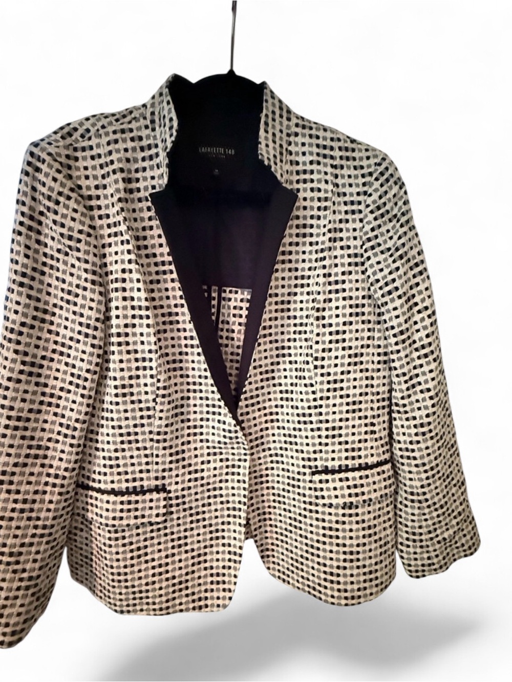 Lafayette 148 New York Black and White Grid-Pattern Open Blazer